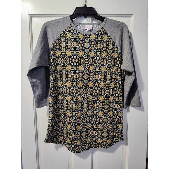 LuLaRoe Randy Raglan Size Medium Orange Green w Grey Sleeves Fast Shipping - Picture 12 of 12